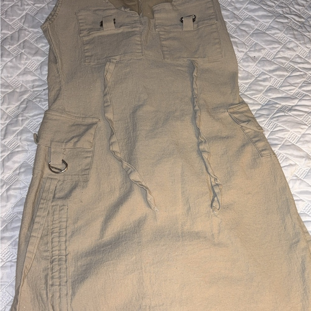 Tan Sleeveless Utility Dress